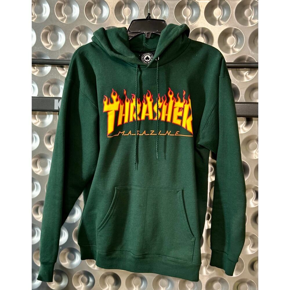 Thrasher Flame Logo Hoodie Dark Green Men's Small NWOT